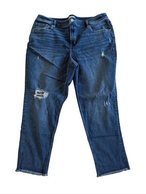 Lane Bryant Womens Distressed Blue Jeans Cropped High Rise Girlfriend Straight